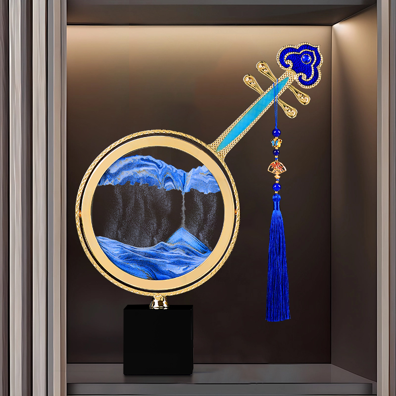 客厅装饰摆件轻奢水晶桌面装饰品高档大气琵琶流沙画办公室摆设