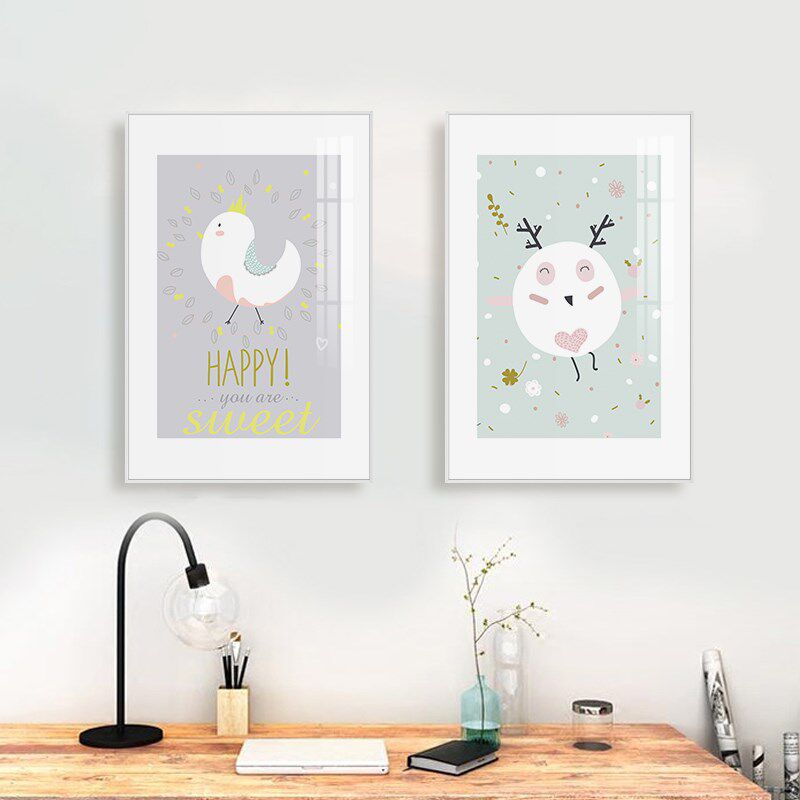 起贝 小鸡北欧风格儿童房装饰画男孩女孩可爱卡通挂画卧室床头画