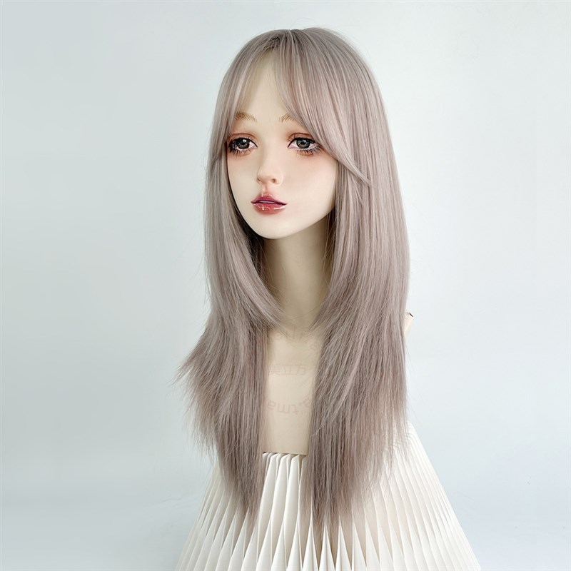 美立方假发全头套女灰粉色中分长直发无刘海高层次日常混血潮y2k - 封面