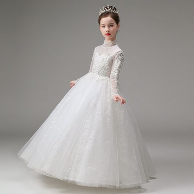 儿童高端礼服女童花童公主裙长袖秋冬生日晚礼服主持人钢琴演出服