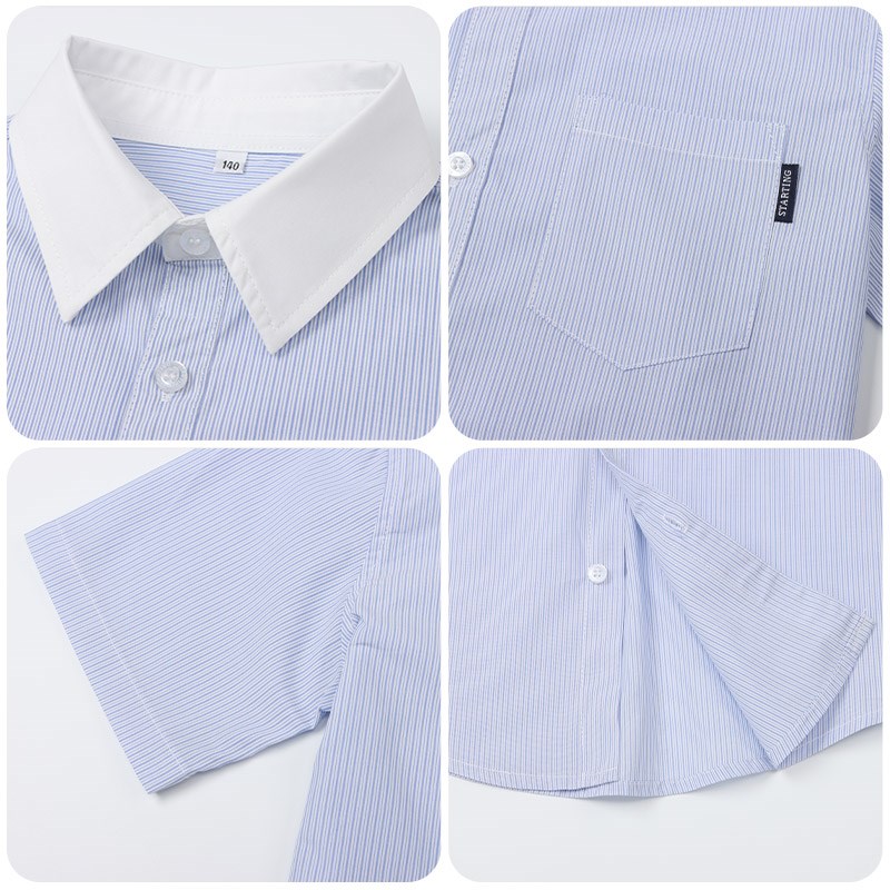 小学生夏季校服短袖衬衫男童女童夏装白色蓝色紫色高中初中生班服