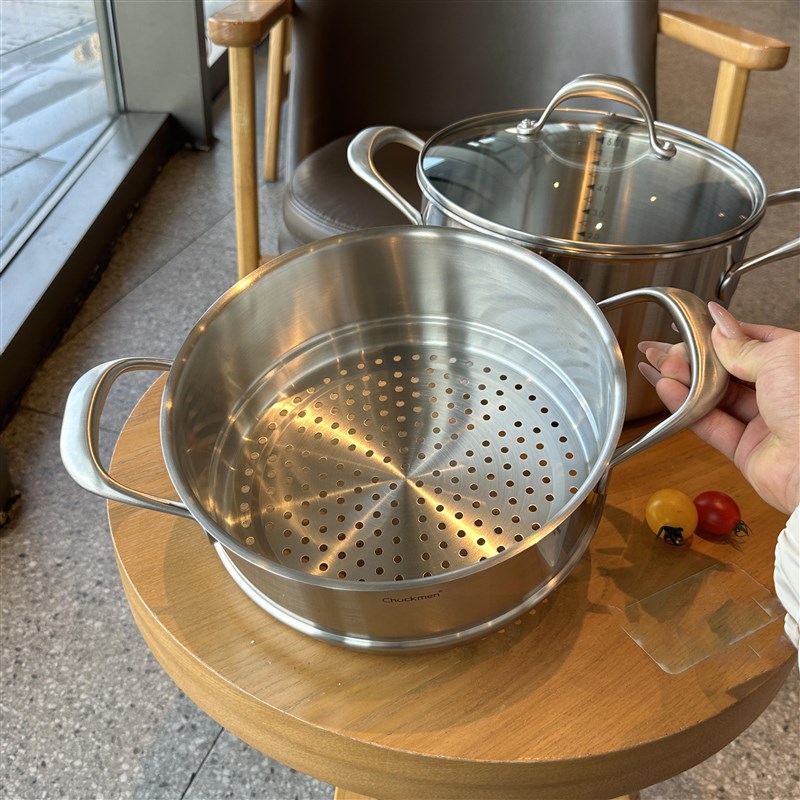 老板热推!一体成型加厚18/10不锈钢24cm汤锅炖锅三层钢一体蒸锅