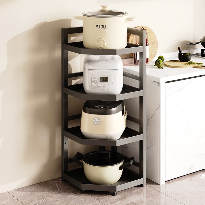 厨房三角架多层可调节锅具置物架家用多功能落地墙角收纳储物架子