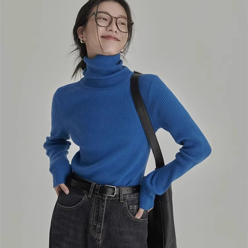 打底衫女2024新款法式高领针织高级感配大衣内搭气质潮堆堆领毛衣