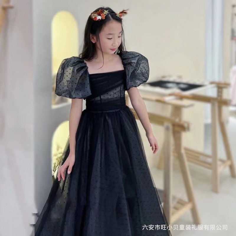 儿童礼服黑色气质公主裙大气新款舞台小提琴钢琴演出小主持人礼服