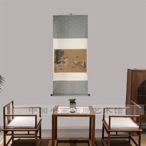 茶室挂画 挂轴画心高清复制书法茶室送礼  刘松年 撵茶图斗茶宋画