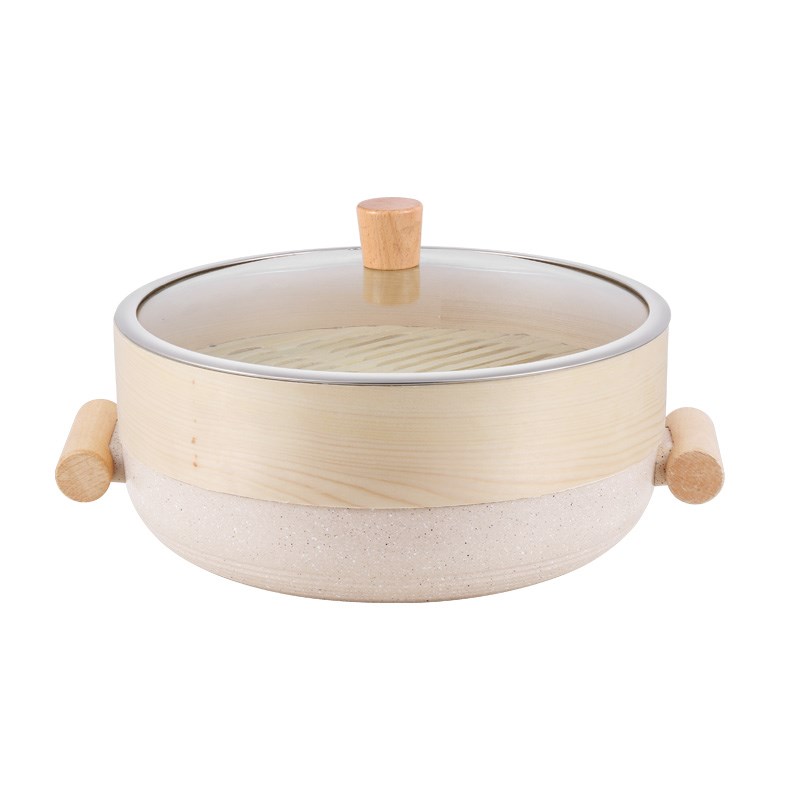 麦饭石汤锅不粘锅家用双耳锅炒菜锅干锅电磁炉专用火锅锅商用焖锅