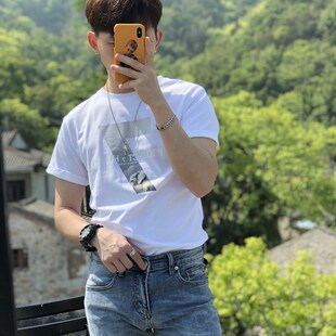 7字印花T恤短袖 新款 韩版 复古百搭款 T恤 卷毛男装 纯棉短袖 2020夏季