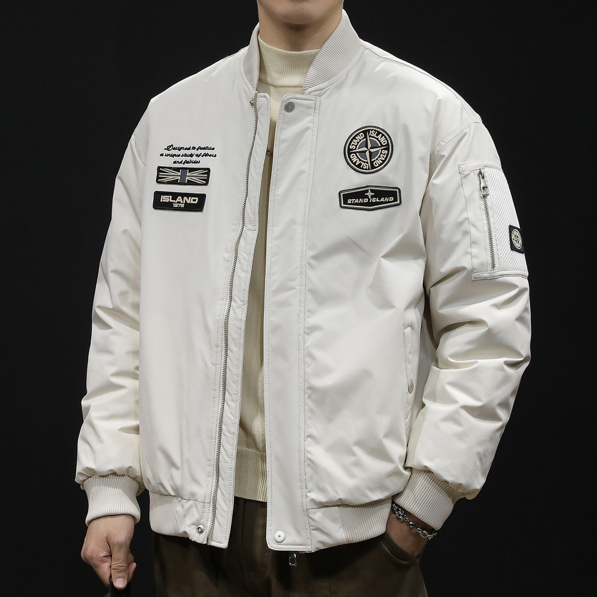 棒球领羽绒服男冬季男款2023新款机车风男士外套加厚短款白色潮牌