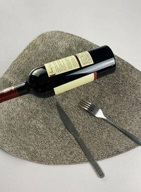 天然鼠灰色麻针马毛皮水滴型餐垫带油边