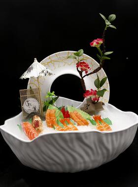 刺身三文鱼鲜冰餐盘IPM日料摆盘海姿造拼盘鱼生密胺鱼盘雕寿司B&