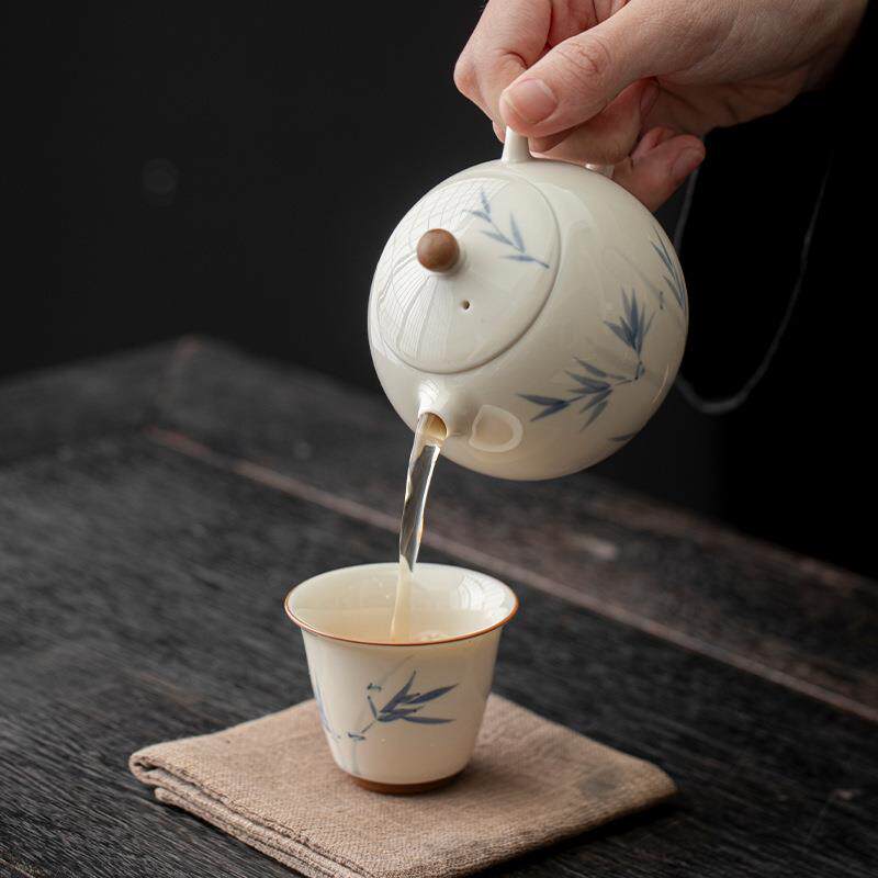 草木灰下手茶壶23423444釉青花竹子泡茶器家用彩高档功夫茶具陶绘