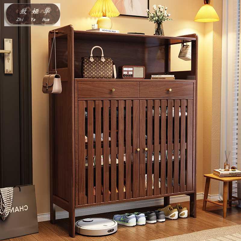 纳现代简约实木储物柜大容量高端收柜进入户鞋家用CSD柜门口门玄