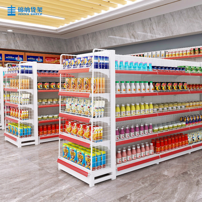 超市货架便利店饮料零食t架白色带护栏多功能药店文具展示架单双