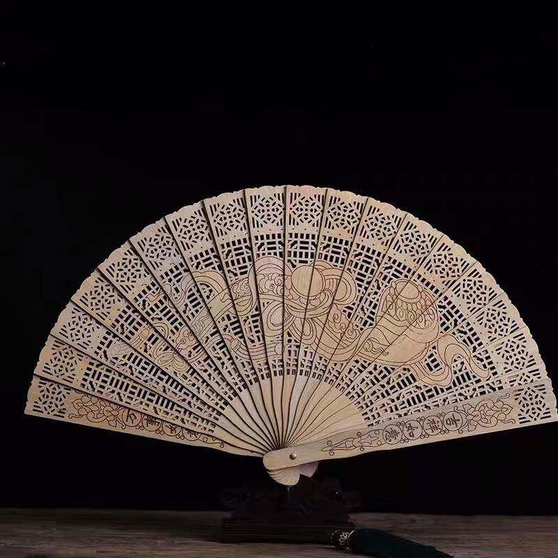 四川金丝楠手工礼品木料阴沉木乌木中国LOP-1000老风子扇实工艺雕