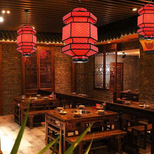 厂直家酒销六角宫灯中式灯笼仿古皮小吊灯店客厅餐厅羊火锅10882