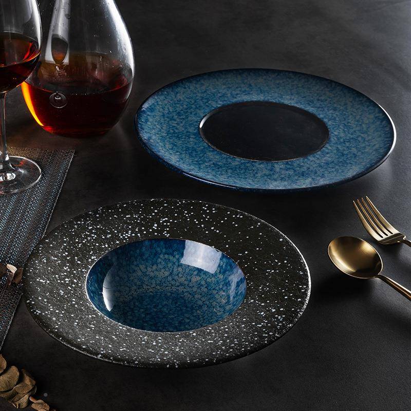 窑变意色釉陶瓷盘碗创沙拉餐盘子西餐厅意面深BVC汤盘日式料理草