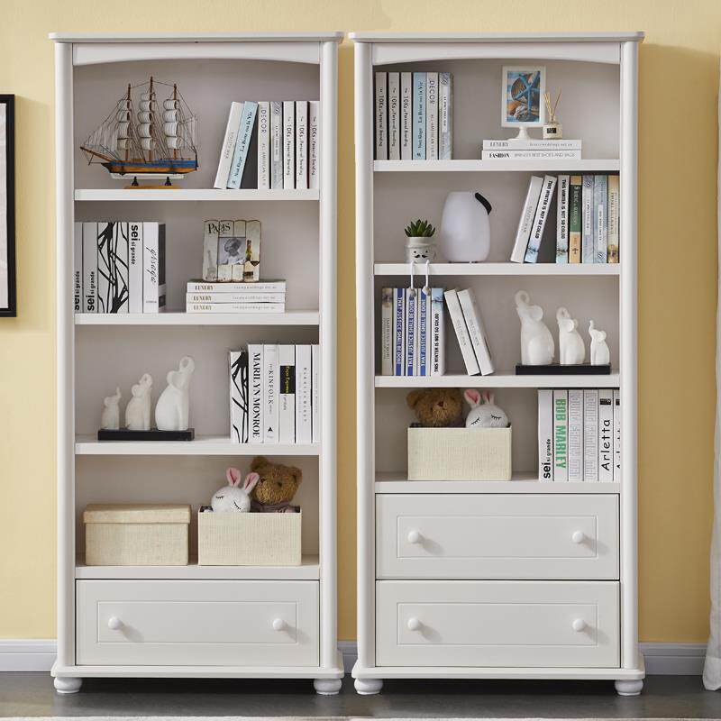 6RTVA架韩式储田园白色书柜简约现代带儿童实木书架置物书橱简易