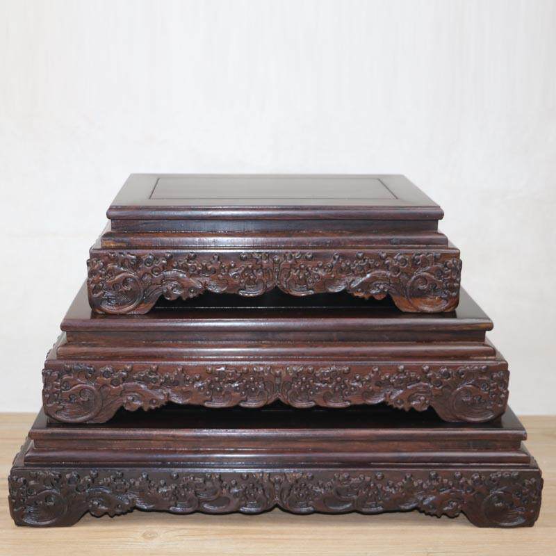 梓木花瓶底座实木质雕像刻水黑浪佛观音鱼缸件底座奇石红摆木3底