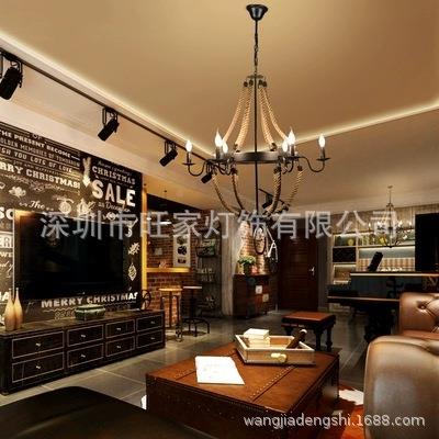 工A业风复古麻绳吊灯意怀餐网咖服装创理发店个性美式旧厅酒吧灯