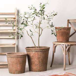 式 复古红色水泥花盆欧大号落地约植物盆简透MP2201气创意陶艺术装