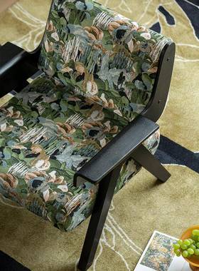 美式复单沙发北欧轻奢实木JRI休闲椅沙发椅手客厅人古阳台扶靠背