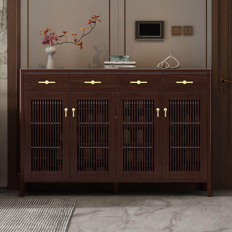 MUE实木鞋柜家用口纯实木新中门式入户关柜一体断靠墙格玄栅透气