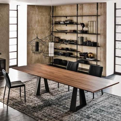 北欧设计师实木办公桌会议桌电脑桌简约现代铁艺工作台工业风餐桌