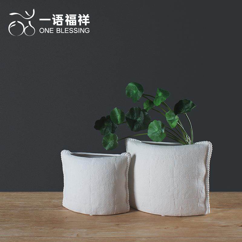 白色简约创意麻袋花瓶家居客厅电视柜摆件装饰品现代陶瓷插花花器,收纳整理,烫衣板及配件,淘宝优惠券,粉丝福利购,淘宝优惠卷