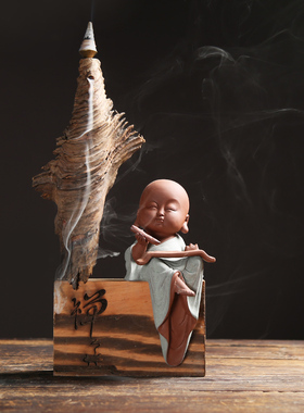 家居饰品 陶瓷小沙弥摆件彩砂陶工艺品摆设电视柜客厅装饰品礼品