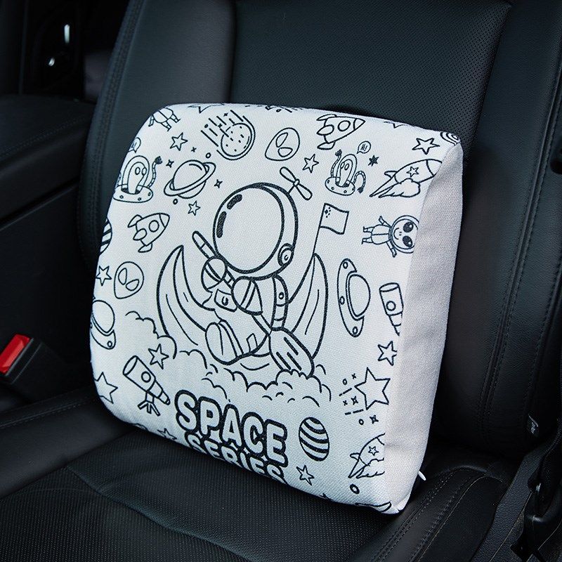 汽车靠枕棉麻腰枕记忆棉腰垫创意卡通车载座椅靠垫护腰垫四季通用