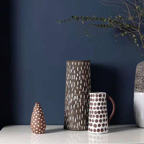 设计师样板现代创意家居软装陶罐摆件手拉波点纹花瓶花器桌面摆件