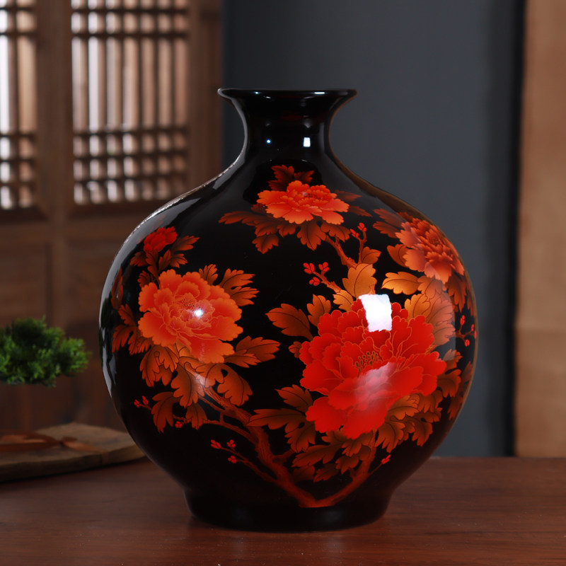 中式仿古陶瓷器花瓶摆件水晶釉工艺家居客厅博古架酒柜桌面装饰品