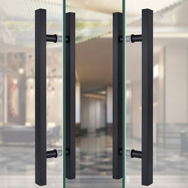 加厚不锈钢玻璃门把手拉手 中式烤漆黑色方管大门拉手推拉门把手