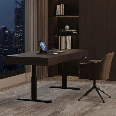 意式极简电动智能升降书桌家用书房学习办公桌电脑双人电竞桌实木