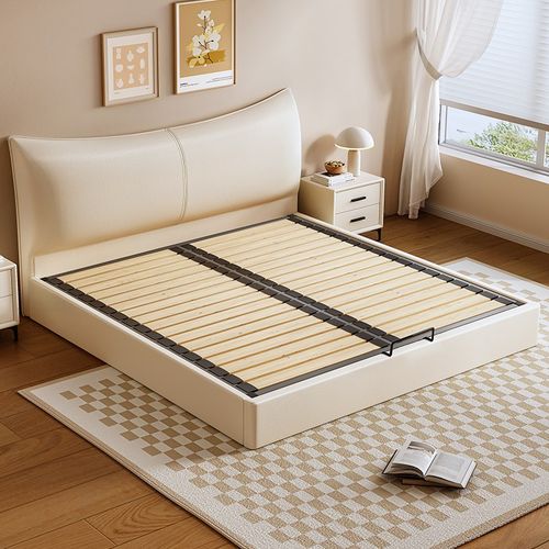 意式极简薄床头齐边小户型卧室落地床加厚钢木排骨架床可支持定制