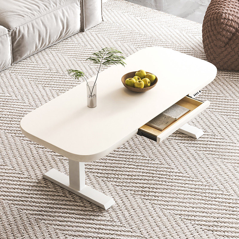 现代奶油风客厅升降茶几简约家用小户型桌子智能升降创意小茶几