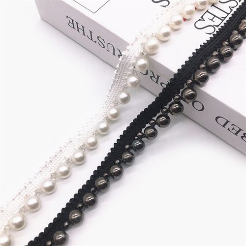 黑色小珍珠串花边装饰辅料服饰配件窗帘配饰白色单边手工钉珠织带