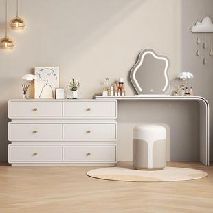 意式化轻奢全木奶油风梳妆台书桌一体女简约生粉色妆AXV实台皮质