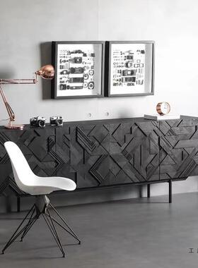 中古风边柜雕花餐边839柜寂轻奢诧物储柜电视柜黑橡木色玄子关柜