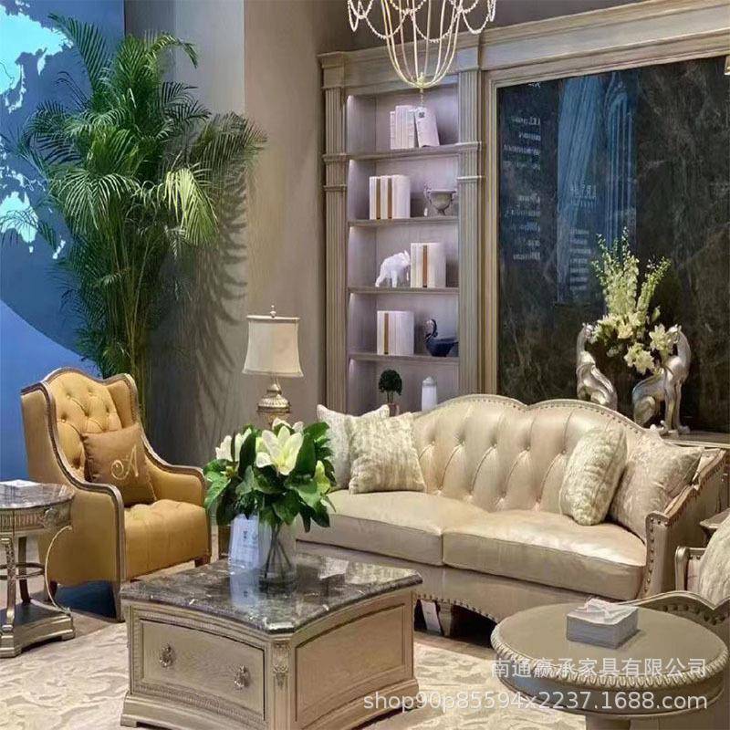 美式实木沙发at筑源别客厅现2023-59代轻墅奢法式古雕花三复人皮r