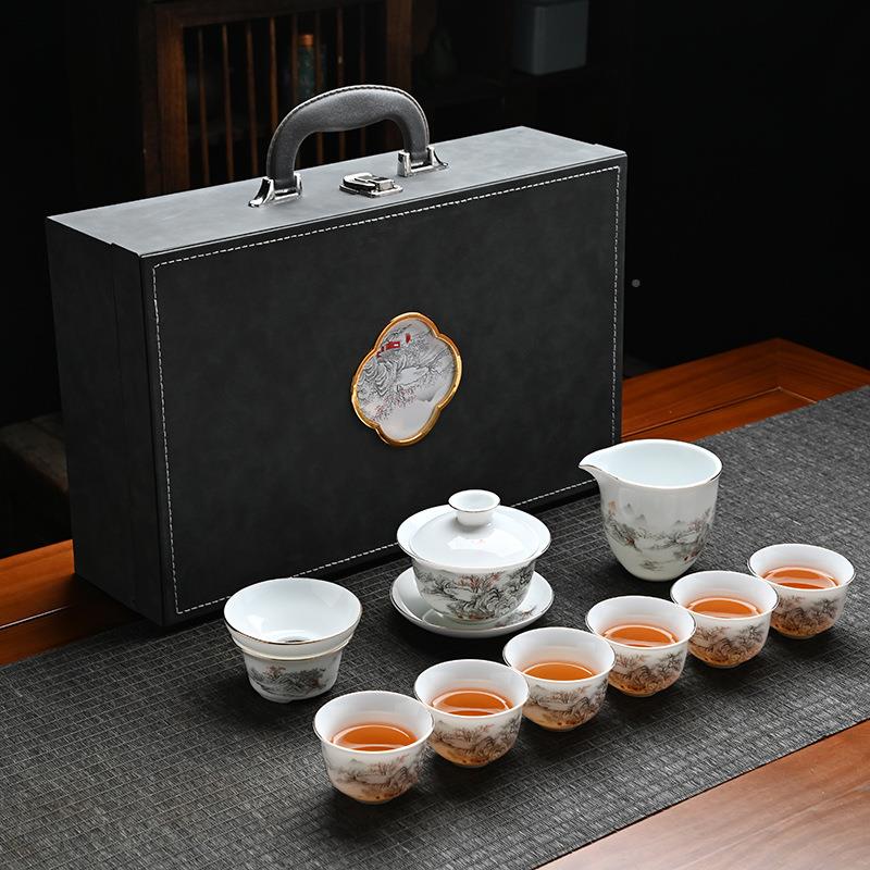 薄胎茶具甜盖碗德白化羊脂玉汉3.19瓷功夫泡白茶道简约描蓝线茶配
