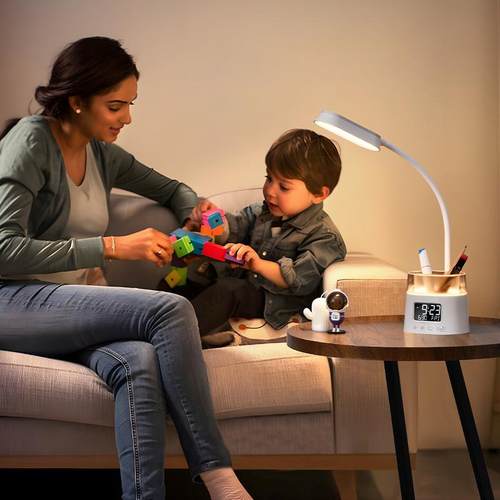 定新款L682ED学习台灯万彩年时钟时闹铃多历功能七氛围笔筒书桌台