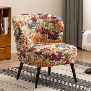 美轻单人沙发复古乡村小户型椅阳台客厅卧室花布懒奢871人沙式 发