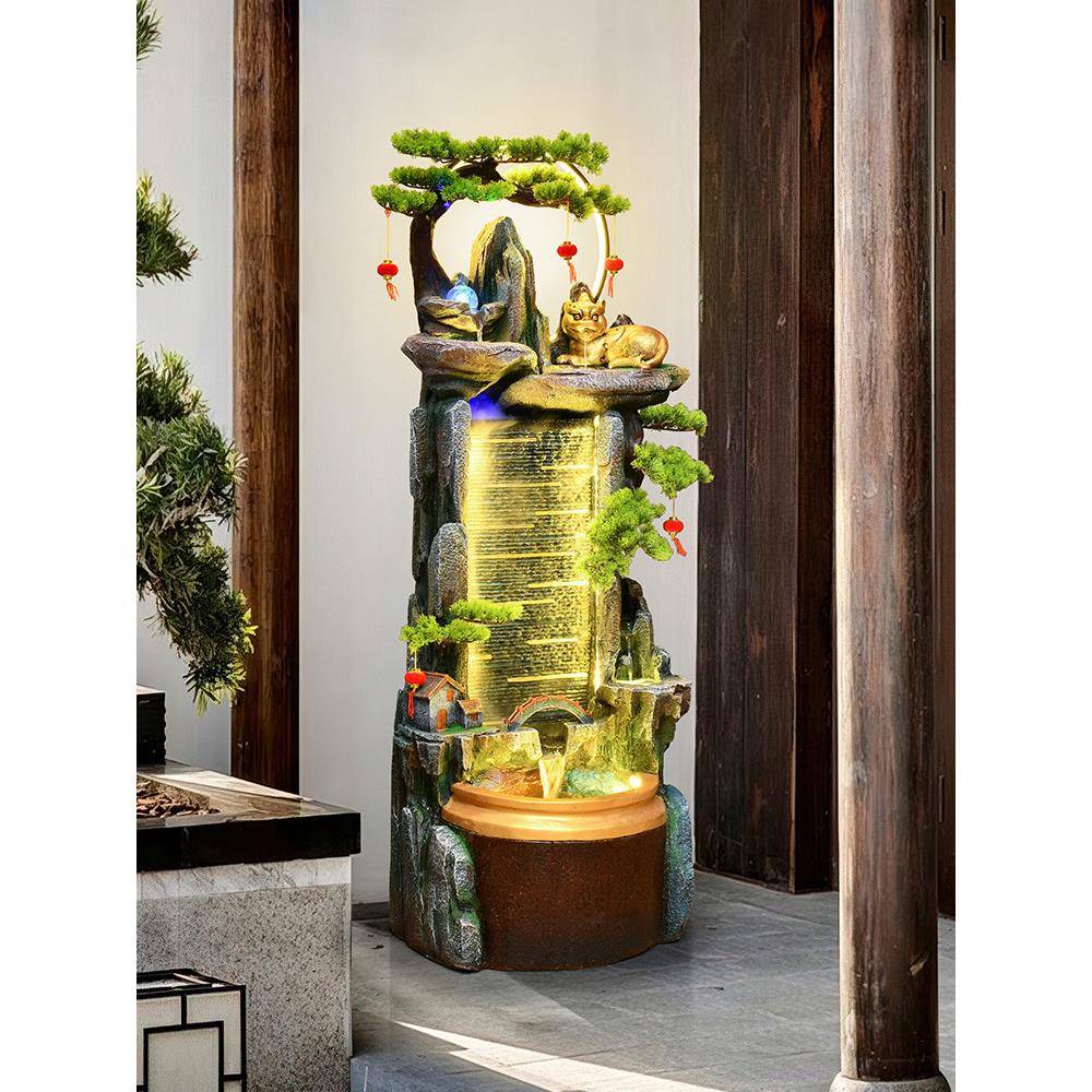 摆客厅假山流水喷泉风TM682642水招办公饰室玄关装财高山循环水景