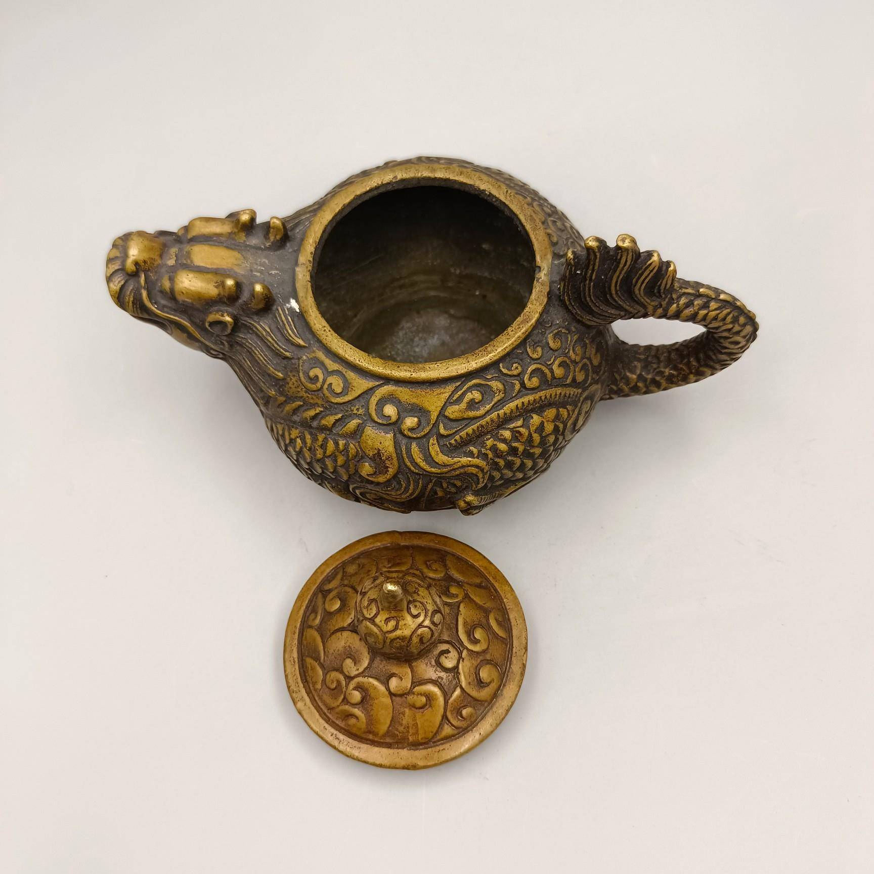 古韵斋古龙龙头龙把头把铜酒壶摆件仿家饰居装工艺品古玩龙收藏铜