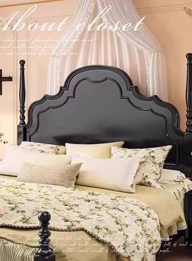 实简美风式床木双人1.5m1.8m中古风法式床轻奢LDR婚床主卧床美安