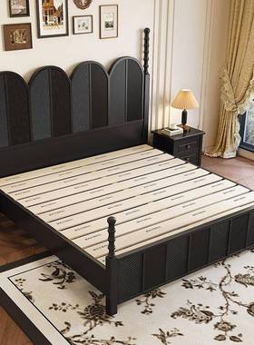古风木床法式主卧1.5复古色1.黑8木森斯62代美式简约现主公婚床