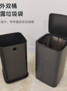 GF按式开盖酒店客VYE房环境客桶家用压不锈钢厅厨房N垃圾桶房间桶