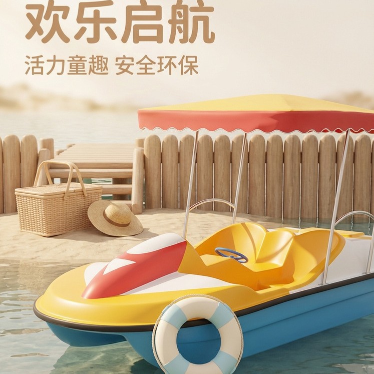 情侣脚踏船玻璃纤维脚踏游船水上公园2人观光船水上无动力脚踏船